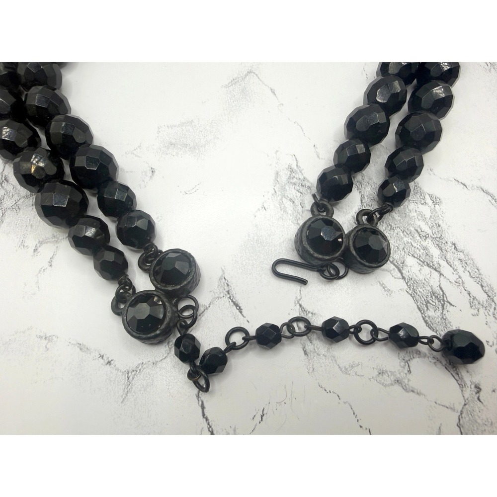Vintage Black Faceted Glass Double Strand Necklace 32–35" 11.4mm - Picture 4 of 5